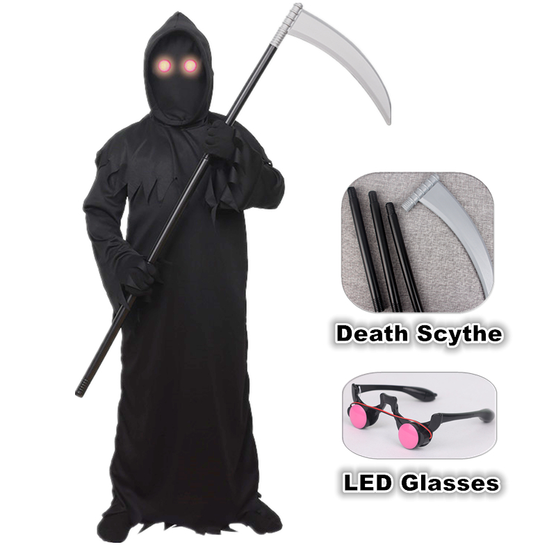 Black Face Mask Pack - Costume d'horreur Halloween Grim Reaper, chapeau